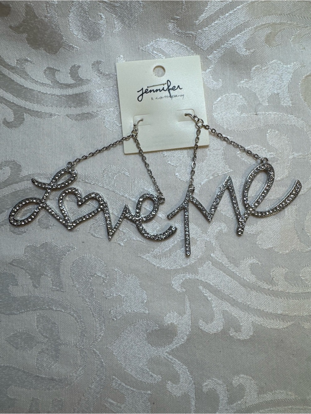 New Jennifer & Co Silver 'Love Me' Rhinestone Chunky earrings